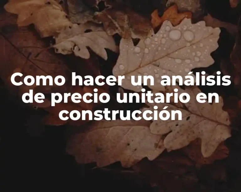 Como hacer un análisis de precio unitario en construcción